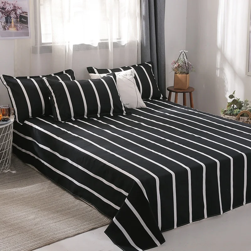 
Nantong Factory Cheap 4pcs Black White Stripe Double Queen King Size Bed Sheet Duvet Cover Bedding Set 