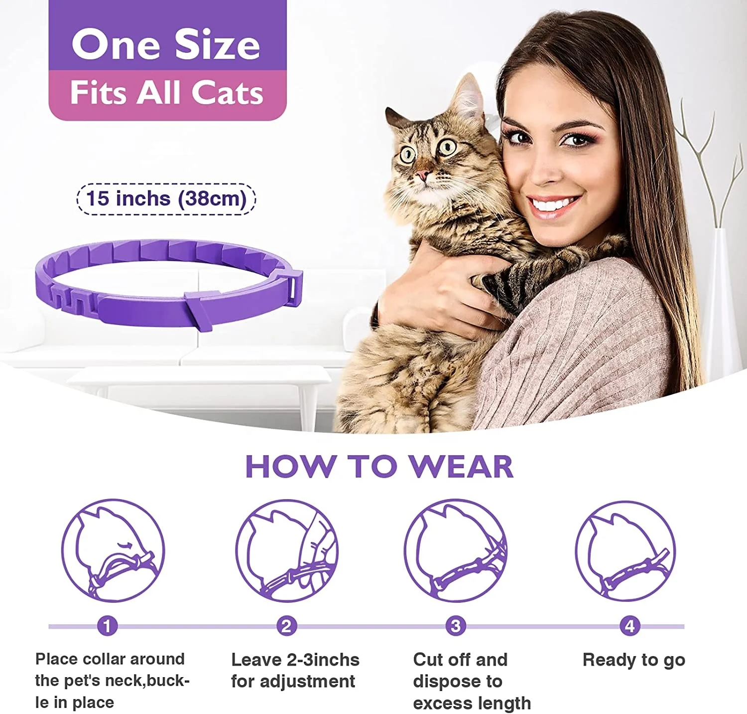 Adjustable anxiety dog cat collar real effective kitten cat pet pheromone calm collars