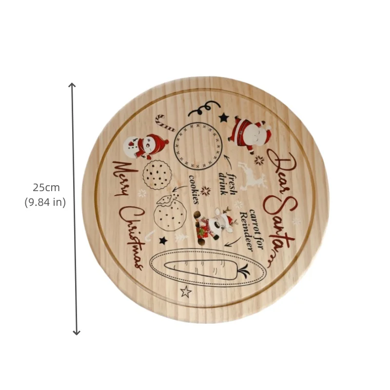 Set of 2 Santa Cookie Plate Mats & Pads Kids Christmas Eve Treats Serving Board Platter Wooden Milk Tray for Kids