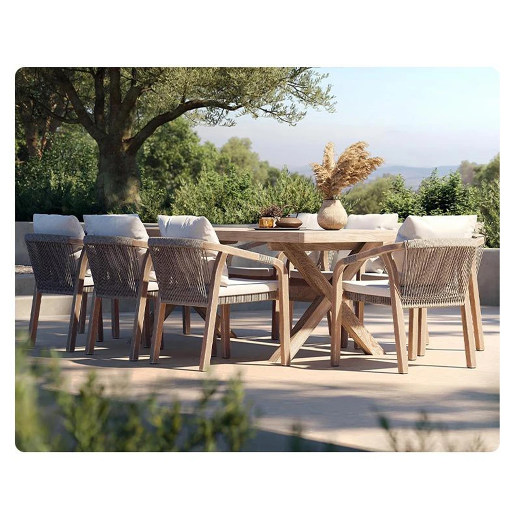 Custom Made Teak Outdoor Patio Pub Long Table And Chairs Elegant Wooden Garden Dining Table And Chairs Set