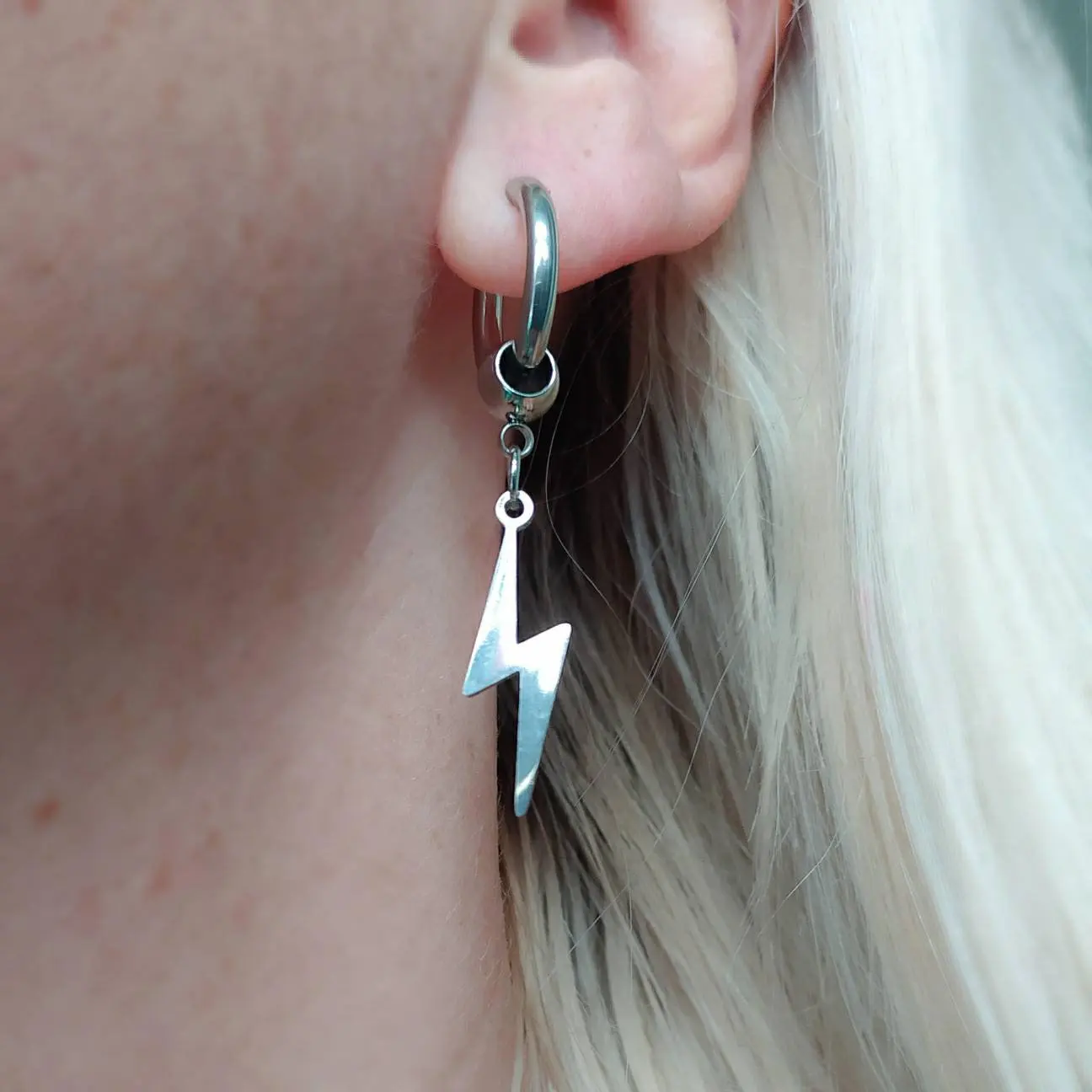 Ouj Lightning Bolt Earrings Huggie Hoop Earrings Ear Hugies Dangle Earrings Silver Color