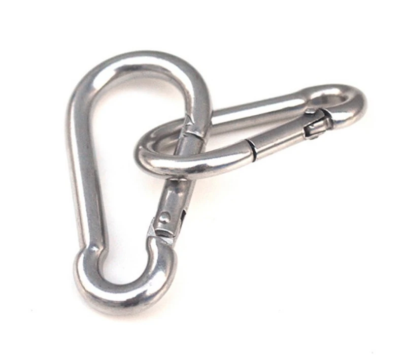 HXY offer M8 outdoor gourd shape 304 stainless steel snap hook carabiner spring lock hangematte carabiner hooks 8*80 snap hook