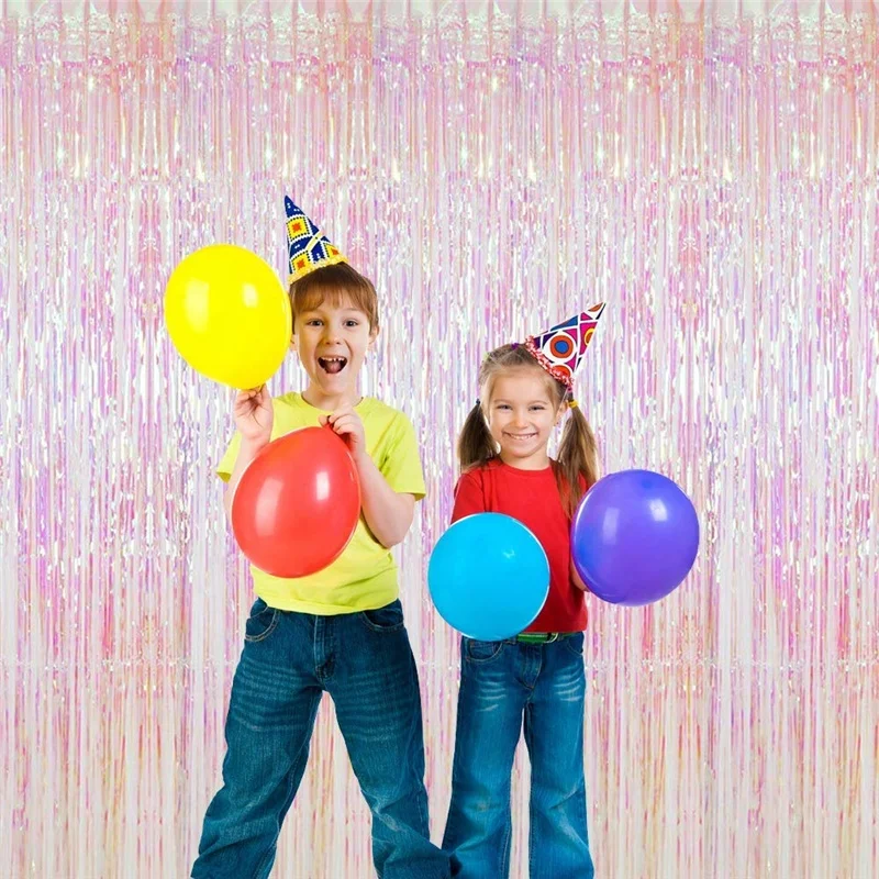 3ft x 8ft Iridescent Foil Curtains Metallic Tinsel Fringe Shimmer Door Window Curtain Backdrop for  Wedding Bridal Shower Deco