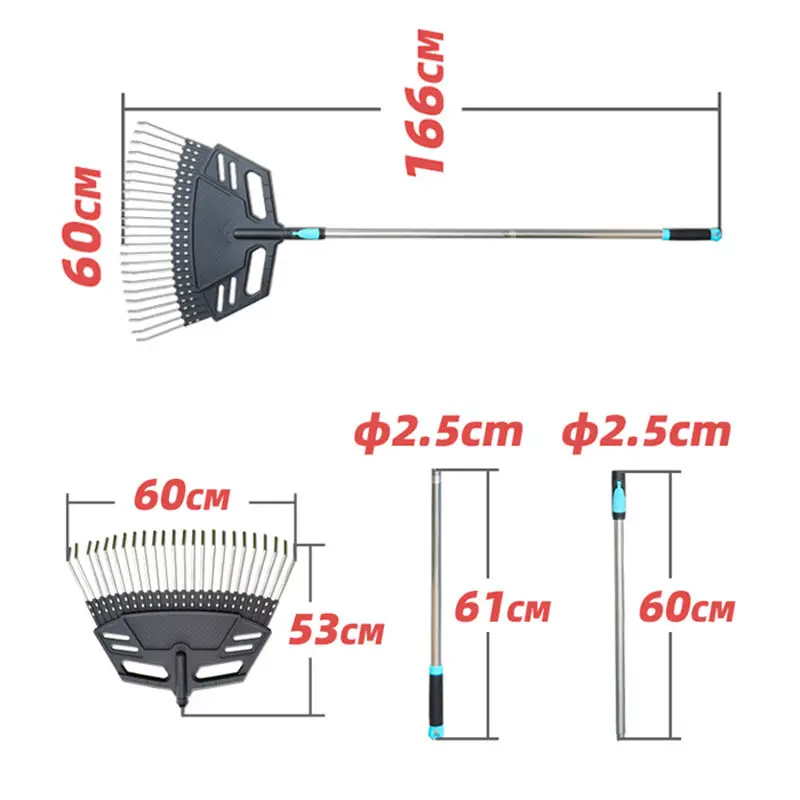 Factory Expandable Adjustable Farm Lawn Grass Leaf Garden Rake Steel and Plastic Yard Turf Hand Rake for Agricultural Use
