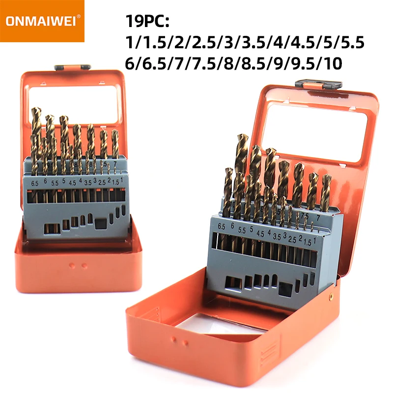 19 Pcs Metric DIN338 Fully Ground HSS Twist Drill Bit Set for Metal Steel Aluminium PVC Drilling in Plastic Box