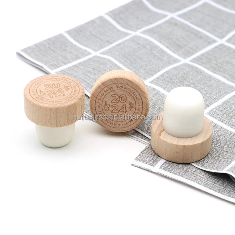 Customized Wooden Cap Natural Cork Synthetic Stopper 22.5mm Polymer Cork Stopper with engraved logo