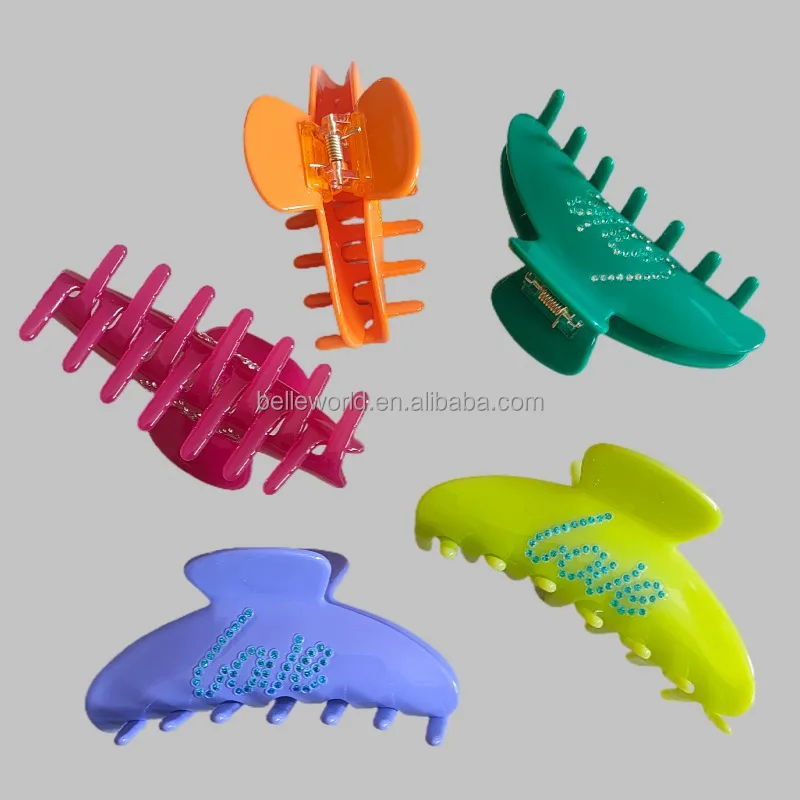 BELLEWORLD custom logo letters color hair claw accessories Alligator Diamond acetate Rhinestones hair claw Banana Hair Clips