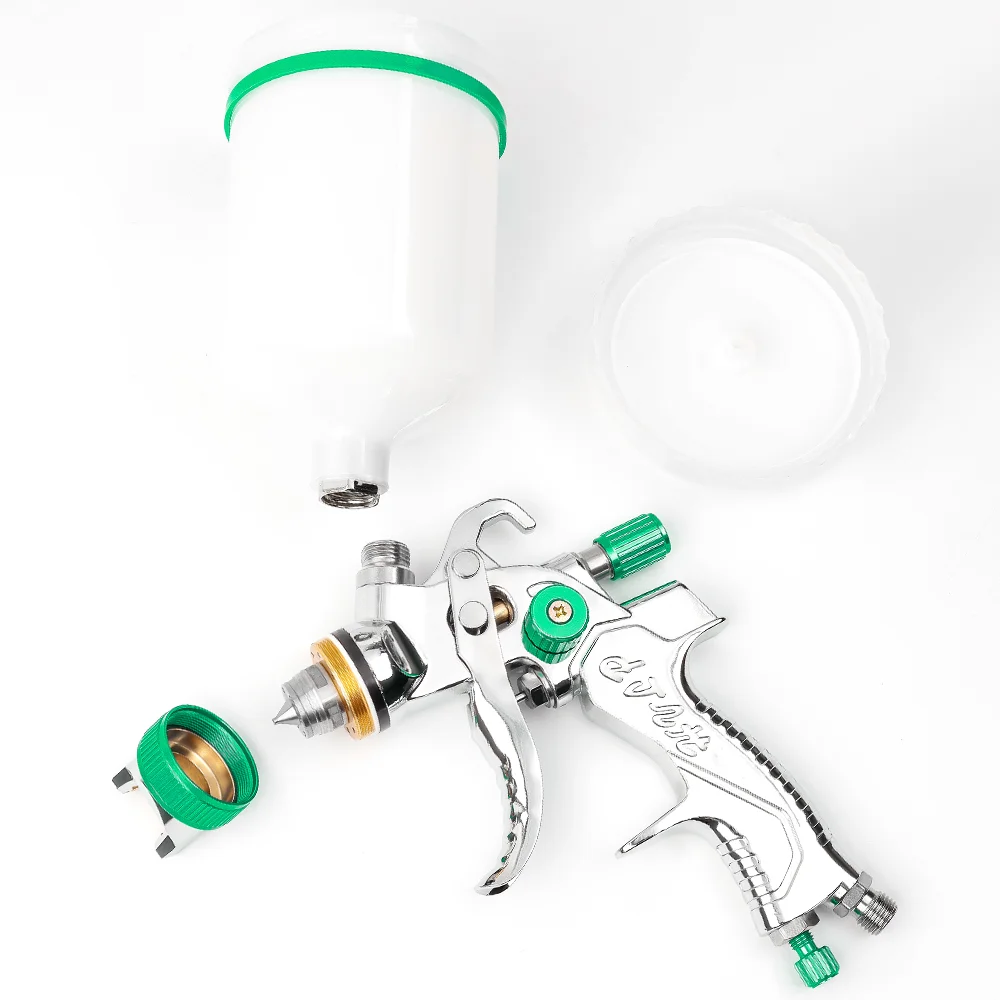 HVLP Mini Air Spray Gun for DIY Car Painting Green New Design with 1.4/1.7/2.0mm Nozzle 10 Paint Filters and Pressure Gauge.