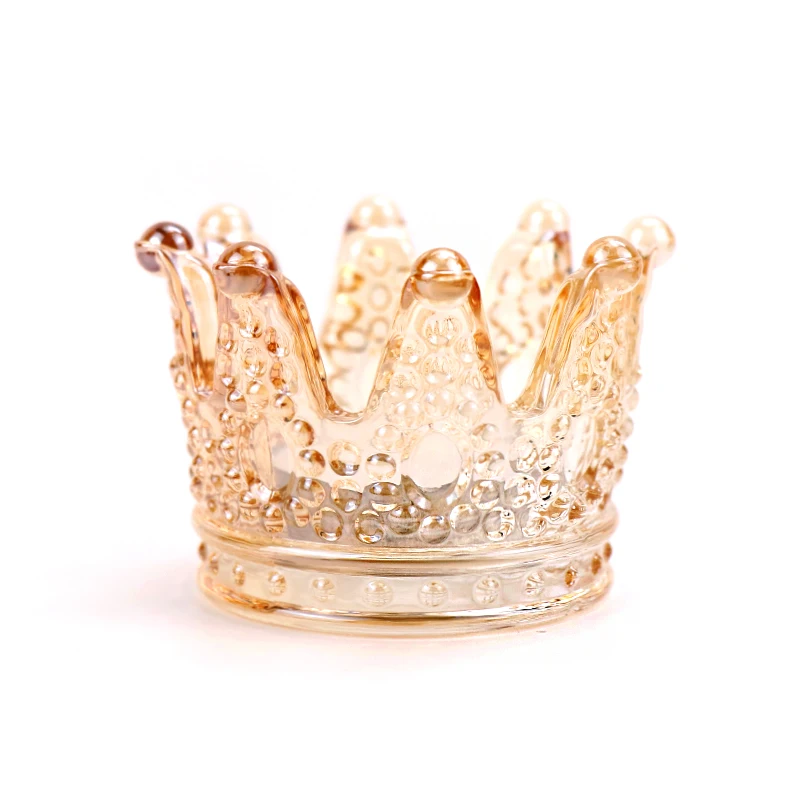 
2021 Crown Shape Tea Light Crystal Glass Candle Holders of Clear or Gold 