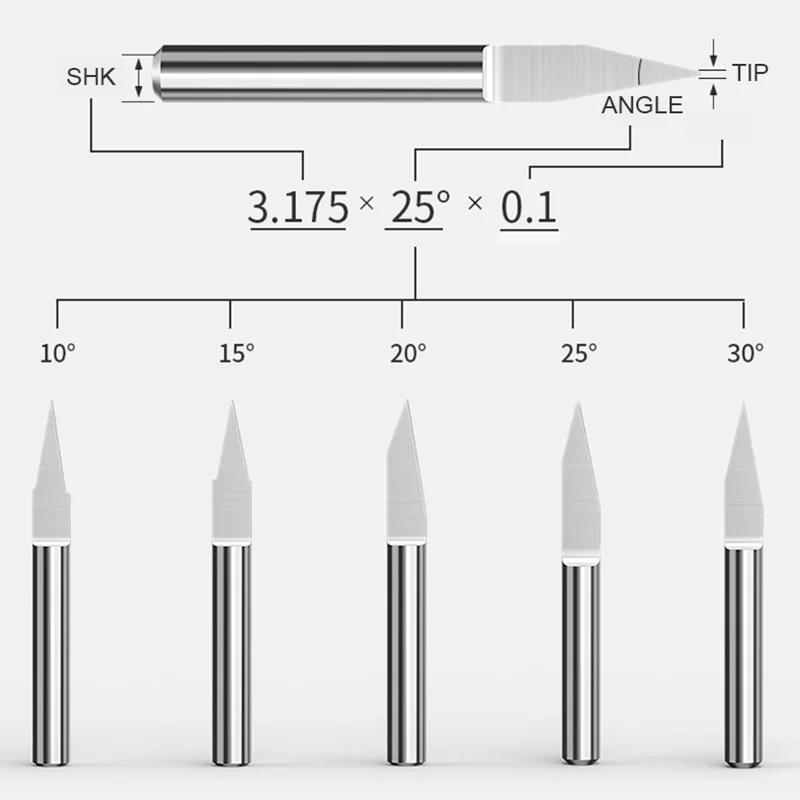 WEIX 3.175mm 4mm 6mm 10~90 Degree Coated Carbide Flat Bottom Endmill 3D V Groove Bit Milling Cutter V shaped Carving Router Bit