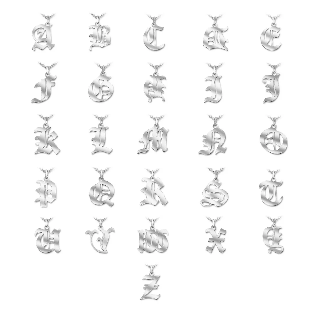 Factory Wholesale Gothic Style 304 Stainless Steel Jewelry Accessories 13x15mm 26 Old English Letters Pendant