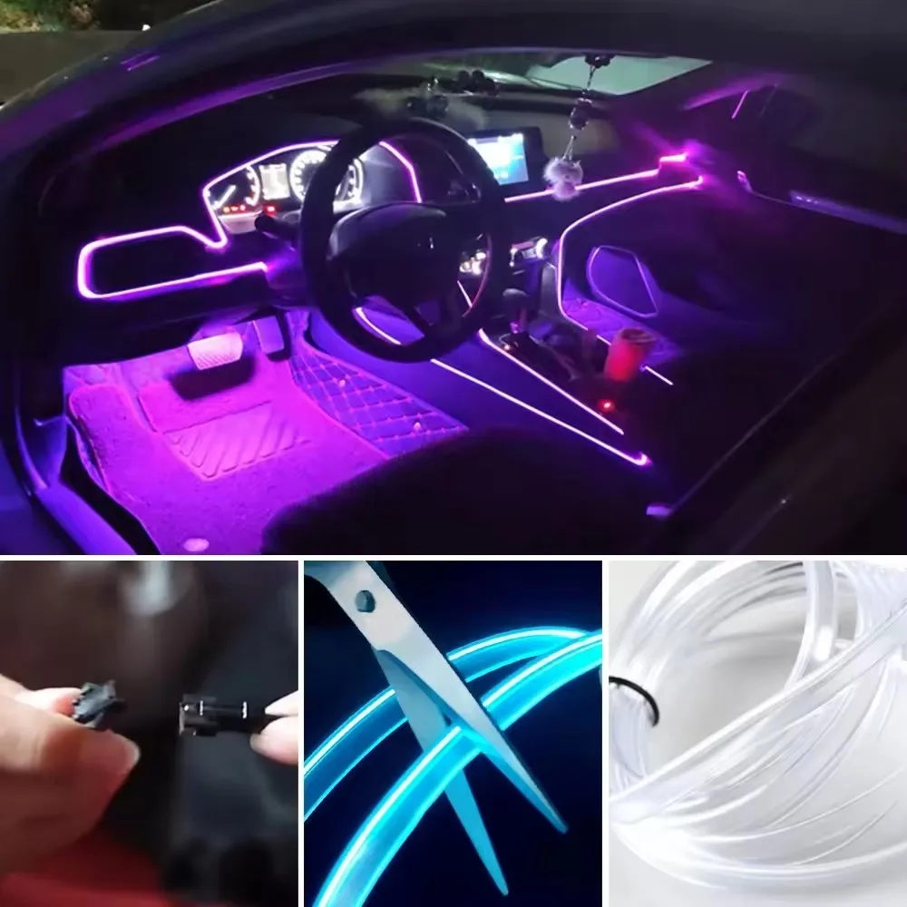 Best Seller 15ft/5m Cheap price EL car accessories LED lights interior neon atmosphere lighting Automobile interior refit