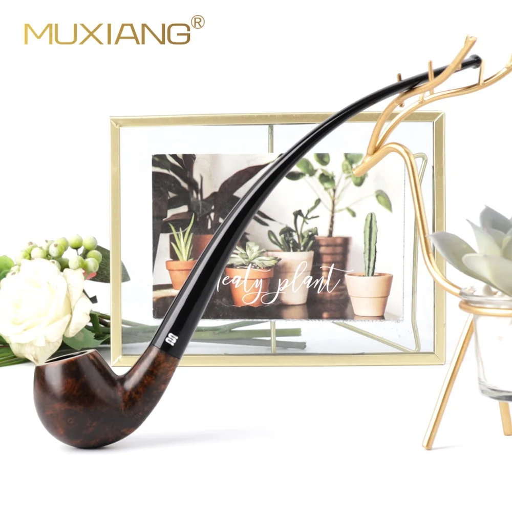 MUXIANG Durable Long Bent Briar Wood Tobacco Pipe Handmade Ready To Ship Smoking Pipe