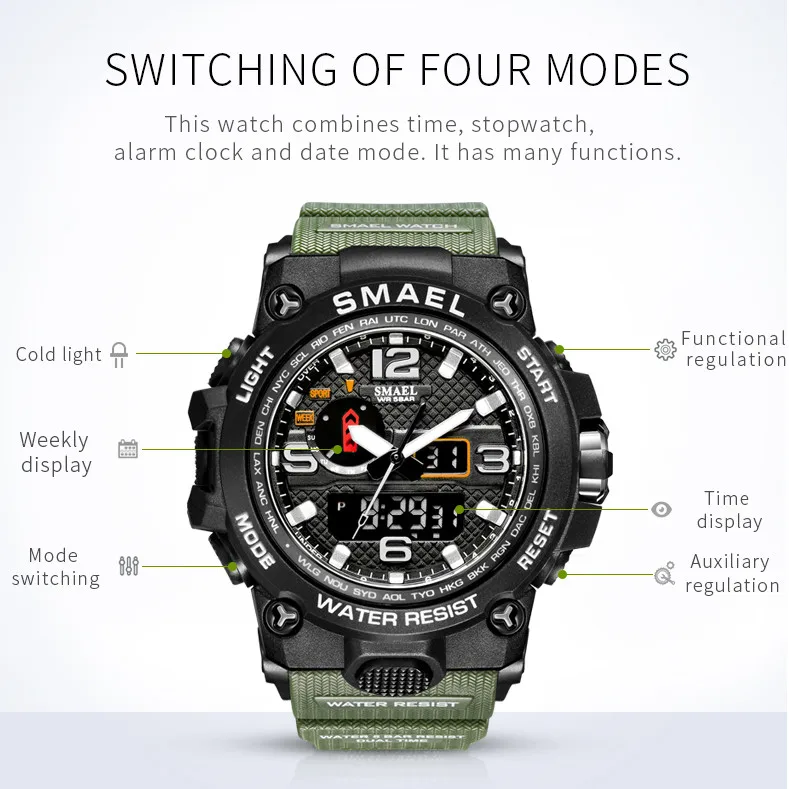 Men Digital Watches For Men 50M Waterproof Clock Alarm Dual Display Wristwatch Quartz Military Sport Watch