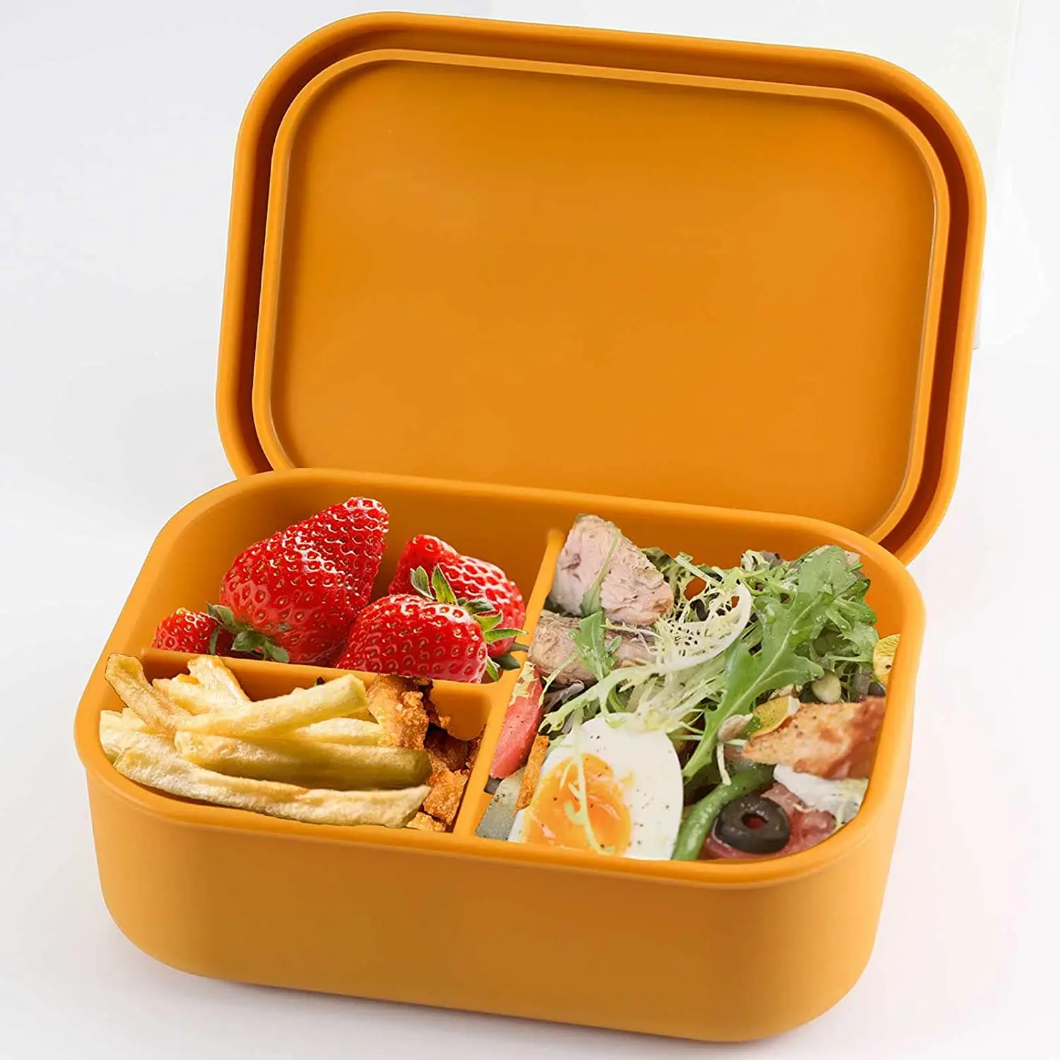 Food Grade Silicone  3 Compartments Food Storage Box Silicone Food Container Bento Lunch Box for kids traveling