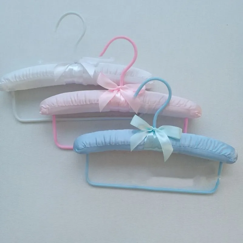 25.5 cm Beautiful White  Hanger Children Cover Fabric Satin Padded Wood Hanger With Rotating Hook Down Bar