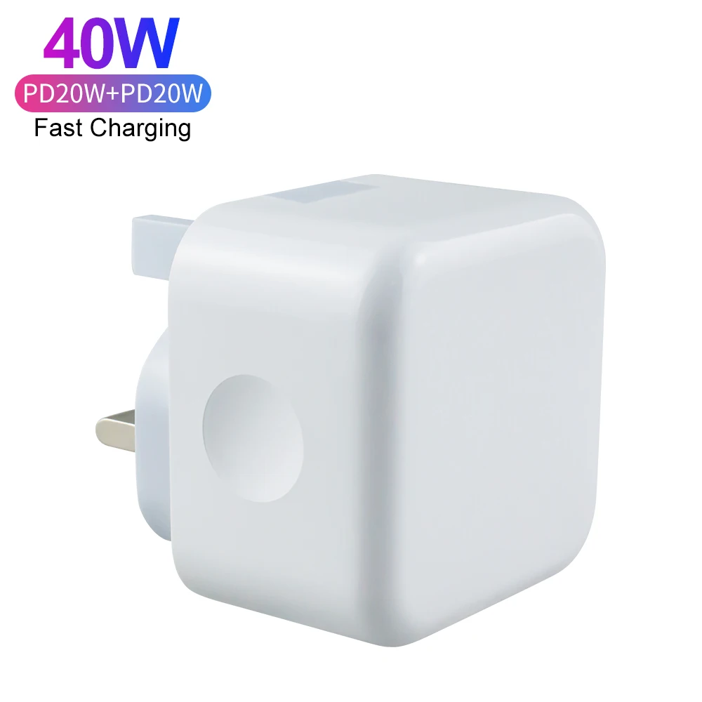 UK Plug Trend Products In 2022 PD 40W Fast Charging Double 20W Type C Port Travel Charger For iPhone 13 14 Pro Max
