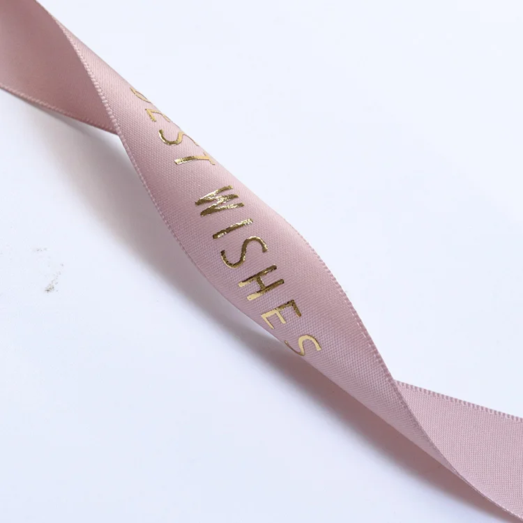 Wholesale christmas gift packaging embossed gold foil printed customize ribbon with logo in 3 d gold