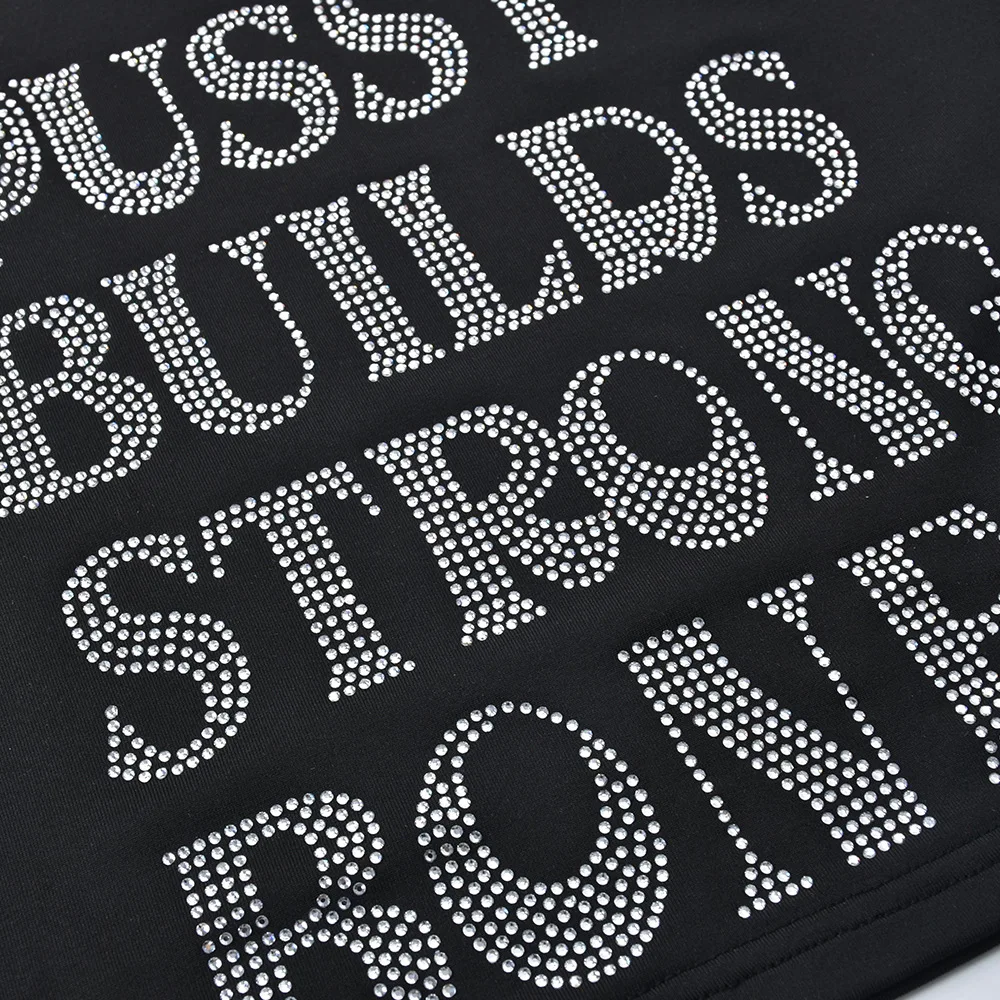 Woman Clothing Fashion Pussy Builds Strong Bones New Vest Hot Drill Tank Top U Neck Sleeveless Street Sexy Skinny Plain Top