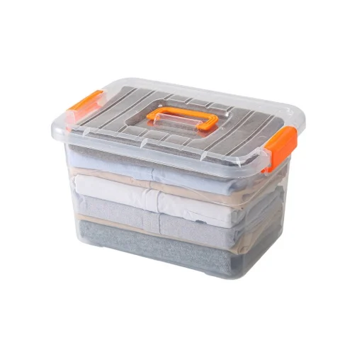 Plastic storage box with safety cover and buckle transparent durable stackable nested and organized household storage box
