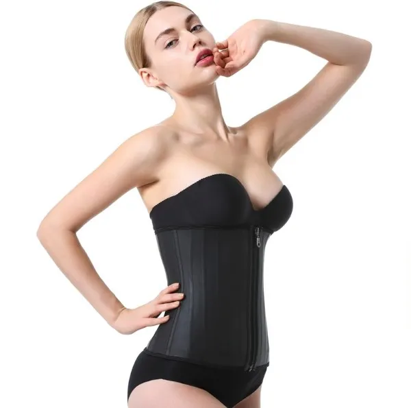 Waist Trainer Corset Belly Slim Belt Zipper Design Body Shaper Modeling Strap Waist Cincher 29 Steel Bones Latex Black Women