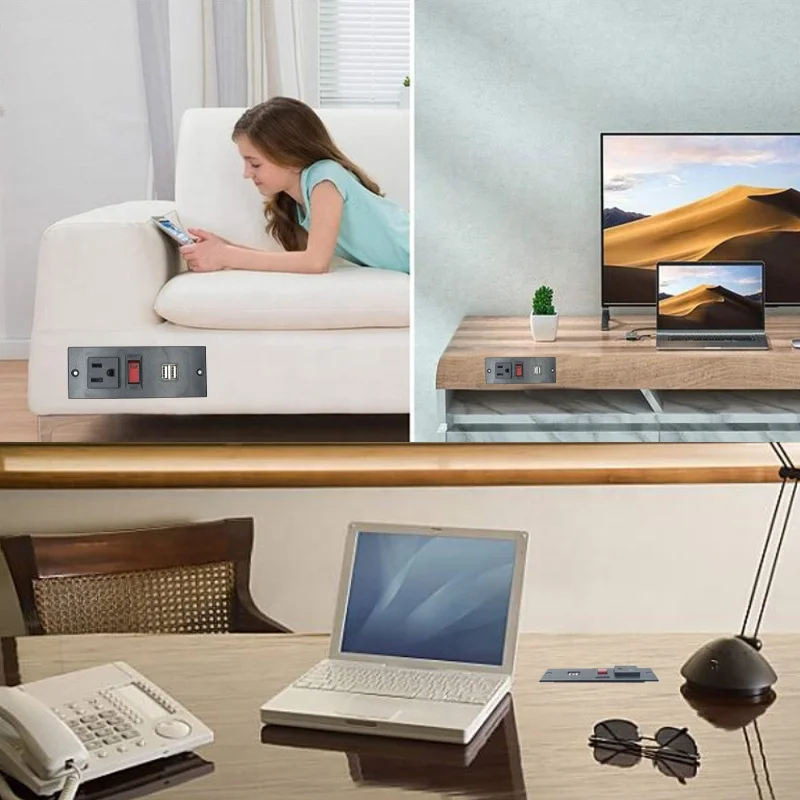 Hot sell Hotel wall mounted 2 USB power socket and 2 AC outlet socket with circuit breaker switch power strip