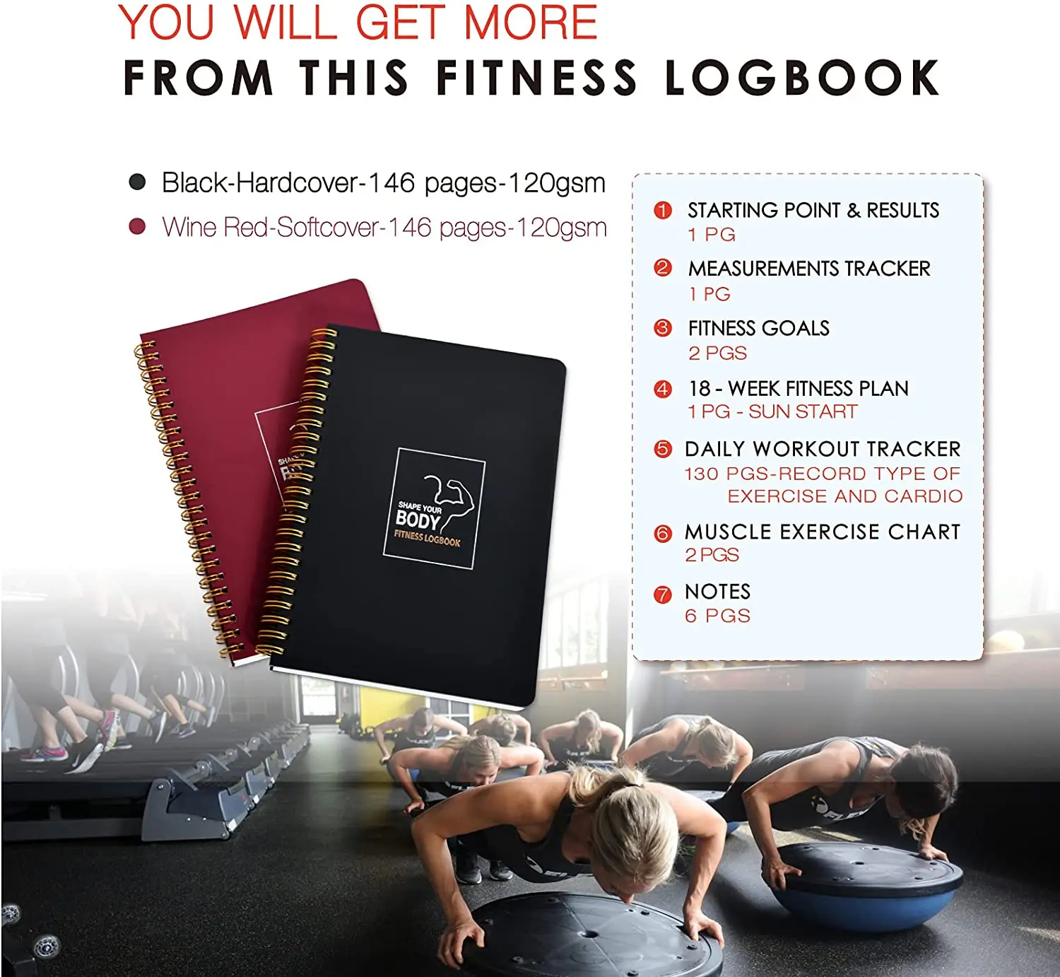 Workout Log Book Wellness Journal Black Fitness Exercise Planner Custom Printing Daily Diary Spiral Notebook