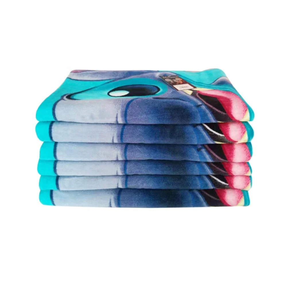 Pure Cotton velour custom logo design Printing Absorbent Towel Children Adult Customized Cartoon bath Beach Towel
