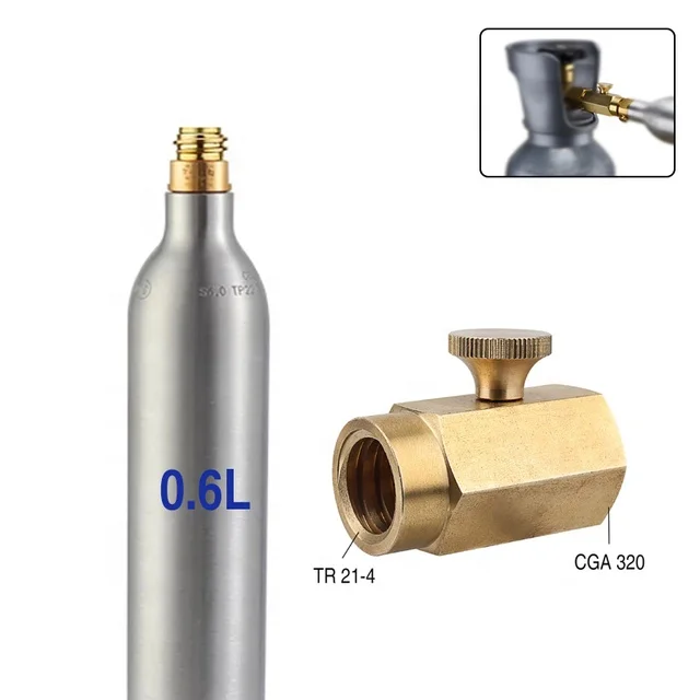 Soda Bottle Cylinder,0.6L Soda Water Tank Aluminum Co2 Cylinder with TR21-4 Valve,Carbonated Fresh Water Drink Refill Soda Maker