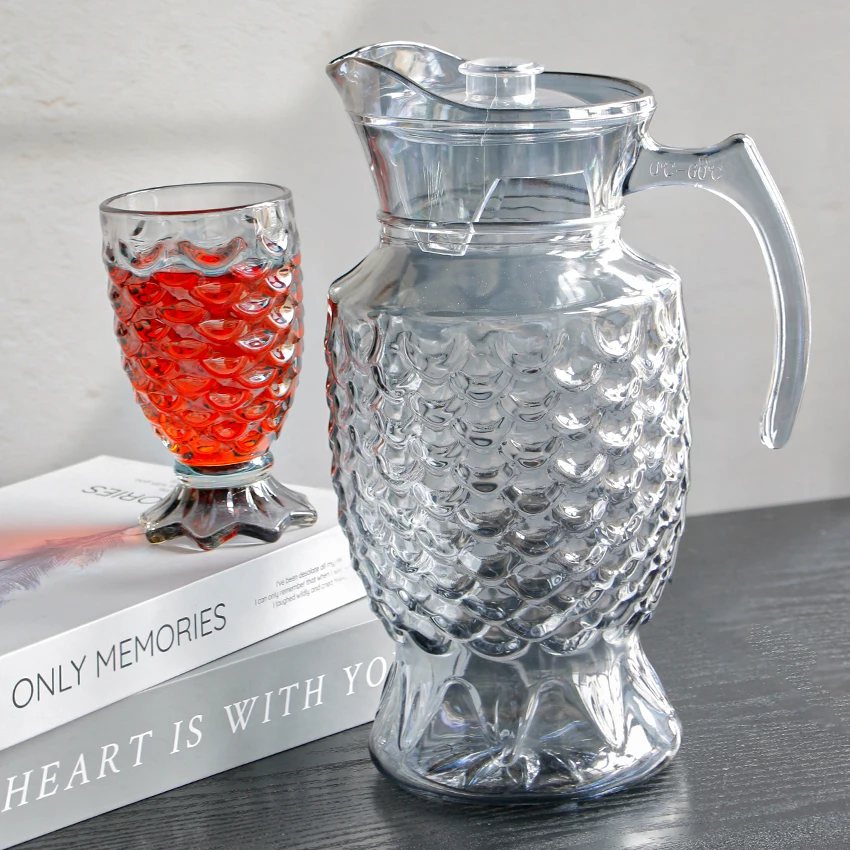 1.8L Glass kettle Sets Wholesale High Quality Household Glassware Cold Water Teapot Fish Scales Pattern Coffee Glass Jug Set