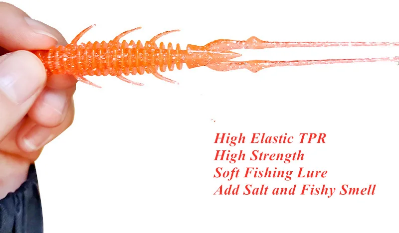 10 pieces Soft artificial worm lures TPR 65mm 75mm Shrimp fishy smell Luminous Flexible Bait Swimbait MaggotsJigging Wobblers