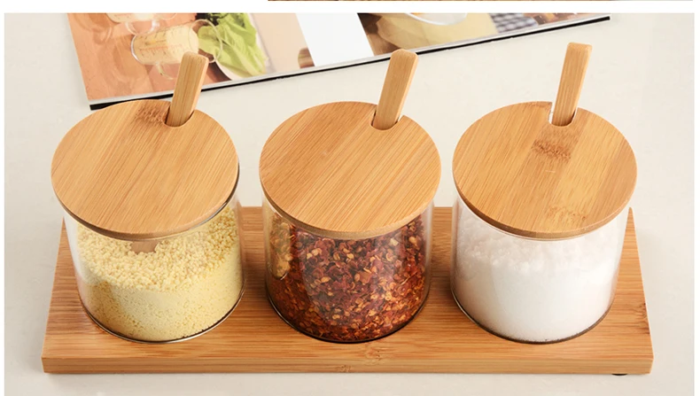 Spice Jars with Spoons 10 oz Glass Spice Jars with Bamboo Lids, Seasoning Storage Bottles for Kitchen Tabletop, Cabinet, Drawer.jpg