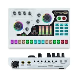 Live Sound Card Audio Interface Sound Board with Multiple DJ Mixer Effects Voice Changer LED Light Prefect for Streaming