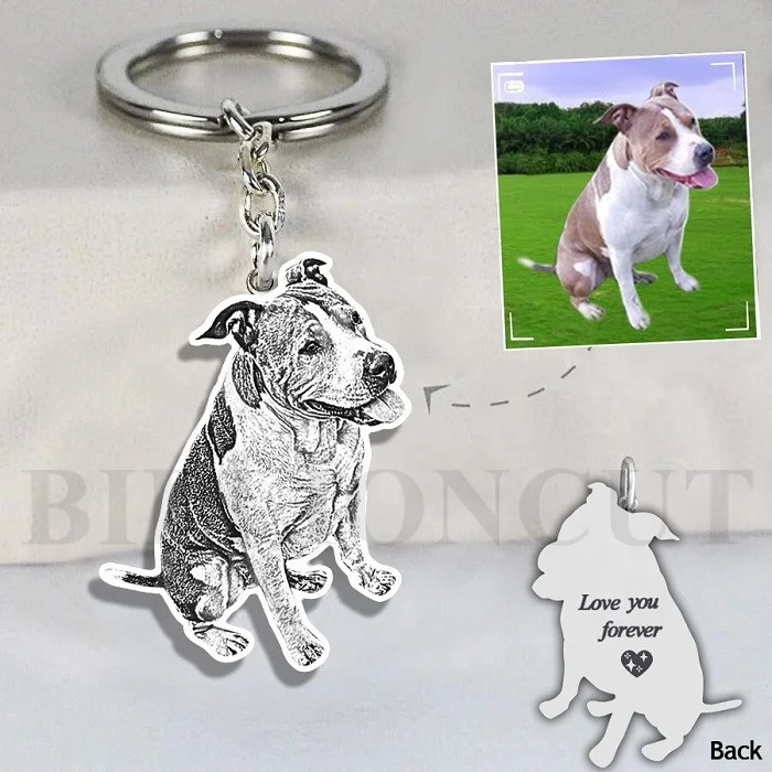 
925 Sterling Silver Personalized Pet Image Engrave Keychain Custom Cat Dog Memory Jewelry Photo Pendant Keepsake Birthday Gift 