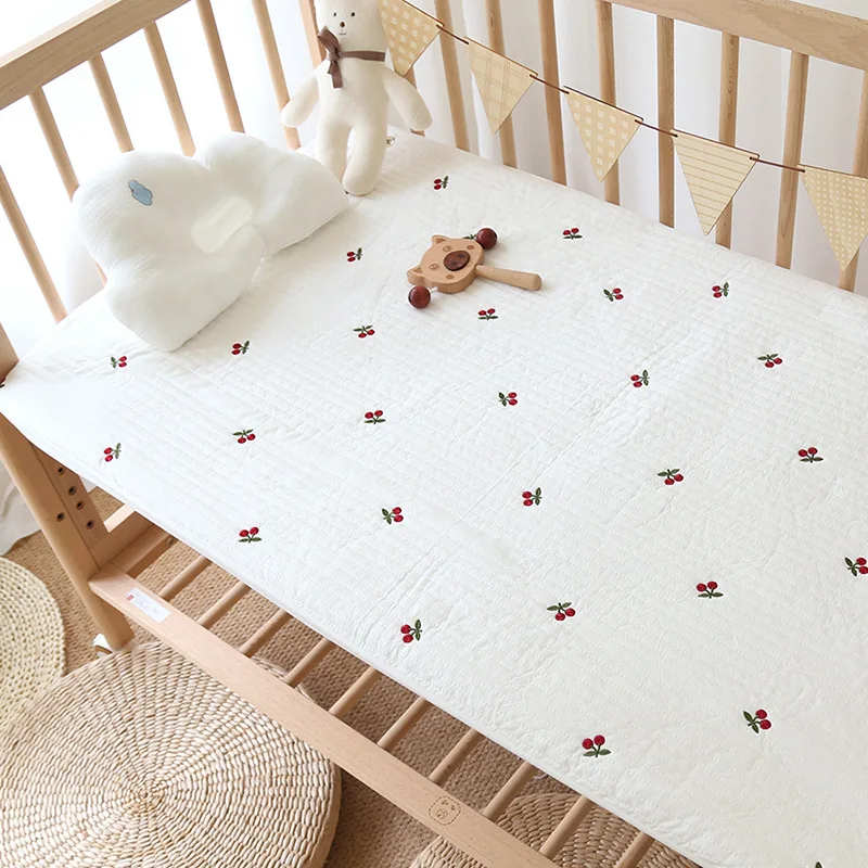 Ins Korean quilted bedcap newborn cot thin mattress baby cotton embroidered thick bedcap four seasons style