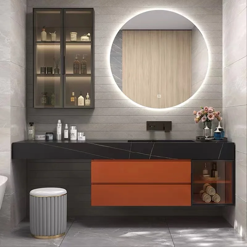 Chinese luxury apartment marble used bathroom vanity cabinetsHotel Project Washing Bathroom Vanity cabinet