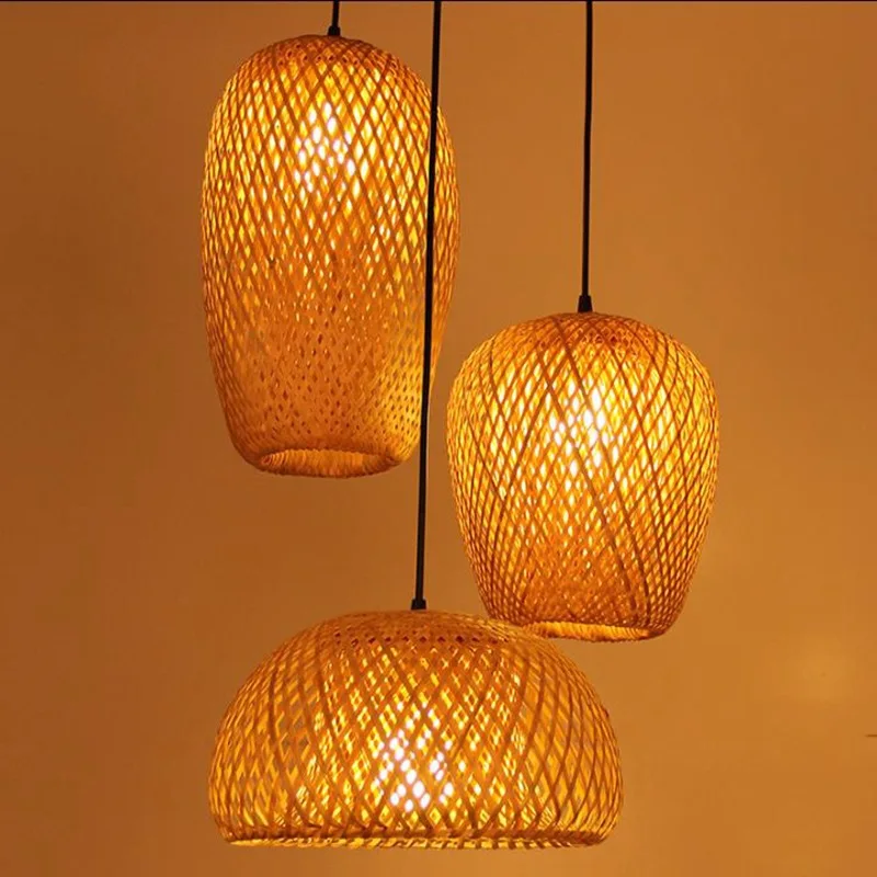 Hot Bamboo Wicker Rattan Wave Shade Pendant Light Hanging Ceiling Lamp Fixture Home Decor Lampshade