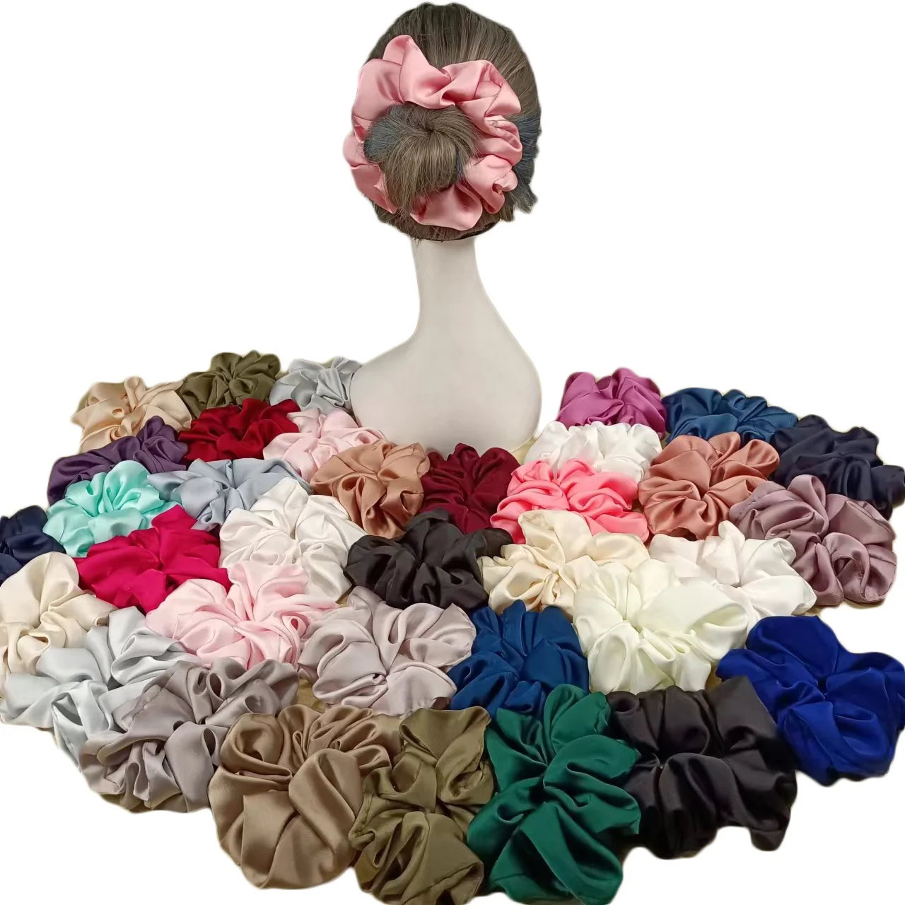 JYL Popular 40 Solid Colors Hair Scrunchies Plain Silk Satin Crepe Fabric 15Cm Diameter Scrunchies XXL