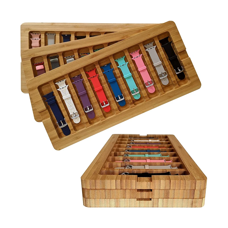 Wooden watch belt display stand, watch storage necklace bracelet display box Bamboo acrylic desktop storage box
