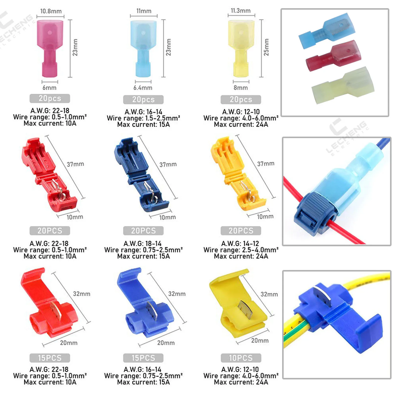 60Pcs/30Pairs 18-14AWG Blue T Tap Wire ConnectorsQuick Splice Wire Connectors