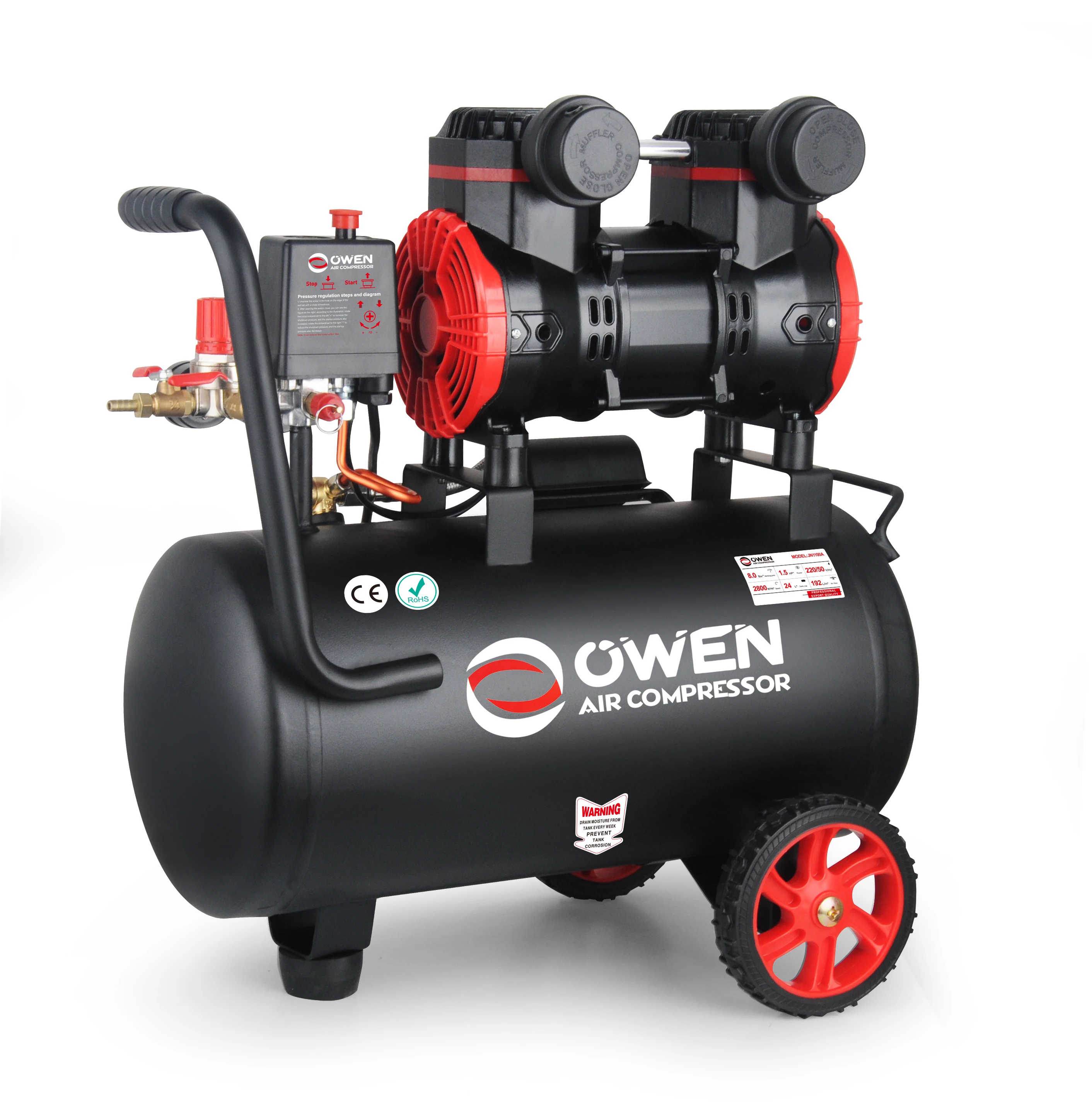 Новый дизайн, высокое качество, длительный срок службы, бесшумный бесмасляный воздушный компрессор 24 л