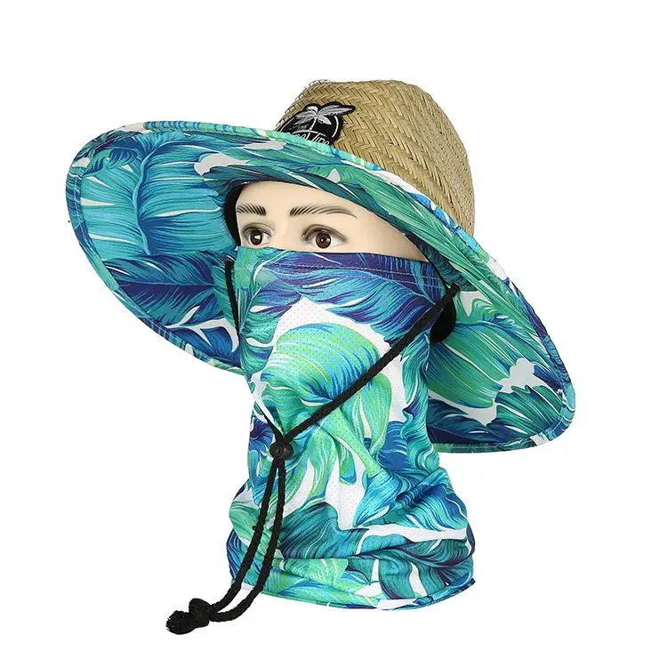 
 Летний комплект из 2 предметов, соломенная шляпа lifeguard для серфинга и сафари с нашивкой и логотипом на заказ, с шарфом для занятий спортом на открытом воздухе и велоспортом  