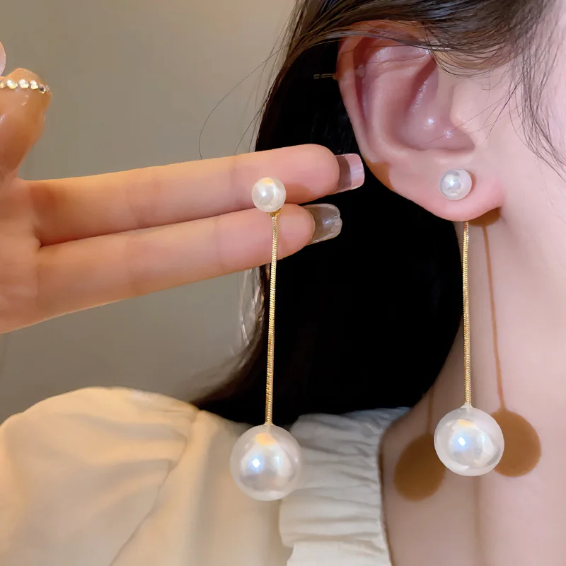 2023 new tide personality temperament exaggerated niche senior design sense a two-wear long tassel pearl earrings