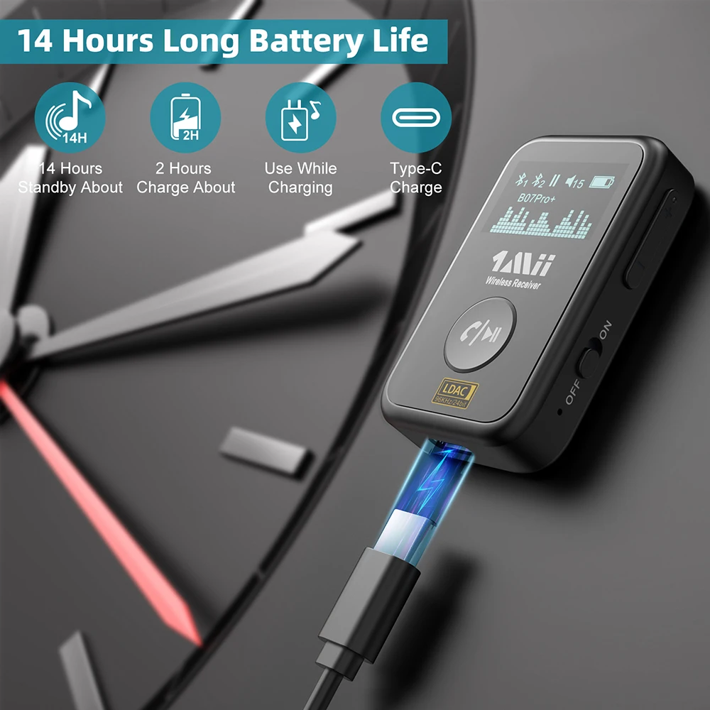 1Mii QCC5125 Best 24Bit Lossless HiFi Bluetooth 5.1 Audio Adapter 20 Meters LDAC Stereo Music Receiver for Car/Amplifiers