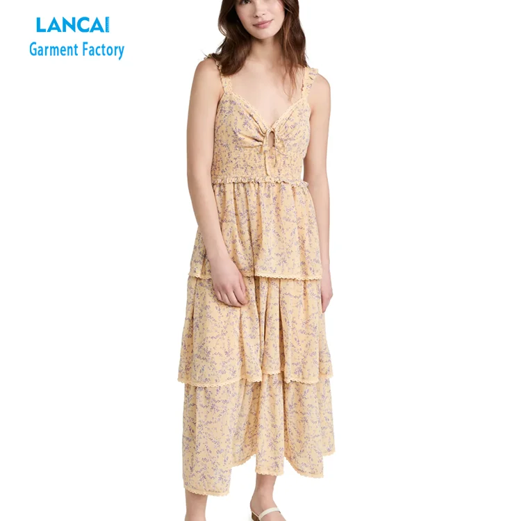 Garment Manufacturers Custom Girls Casual Dresses Floral Designer Clothes Print Dress