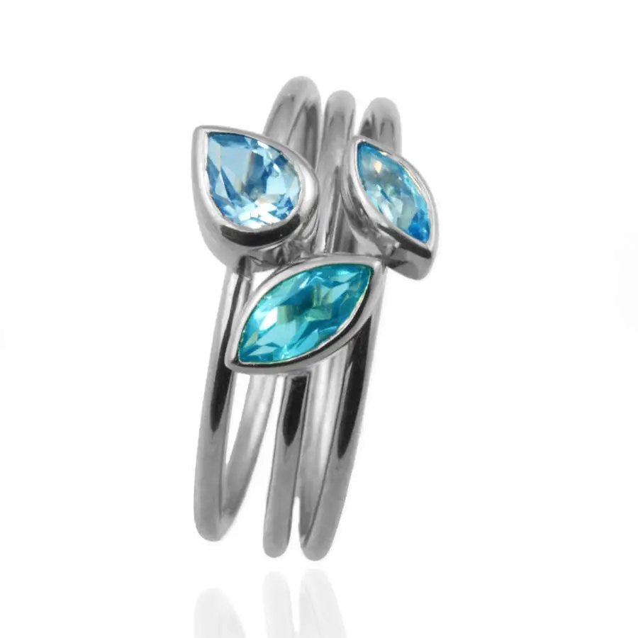 Loose Stones Stacking Blue Topaz Diamond Ring Natural Blue Topazes Silver 925 Rings