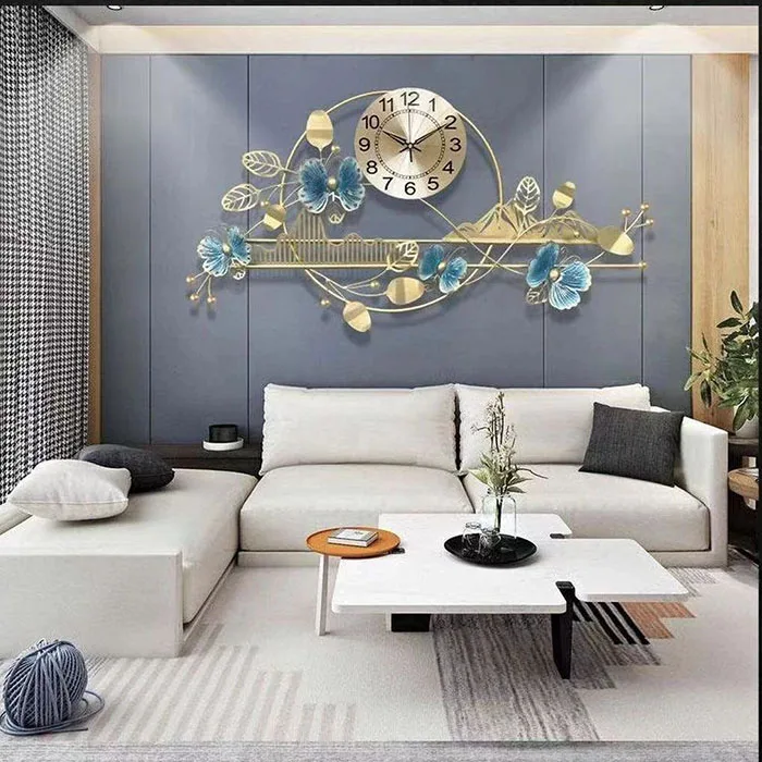101*51cm Living Room Creative Metal Wall Art Decoration Light Luxury Butterfly Shape Wall Clock Handicrafts For Home Decor