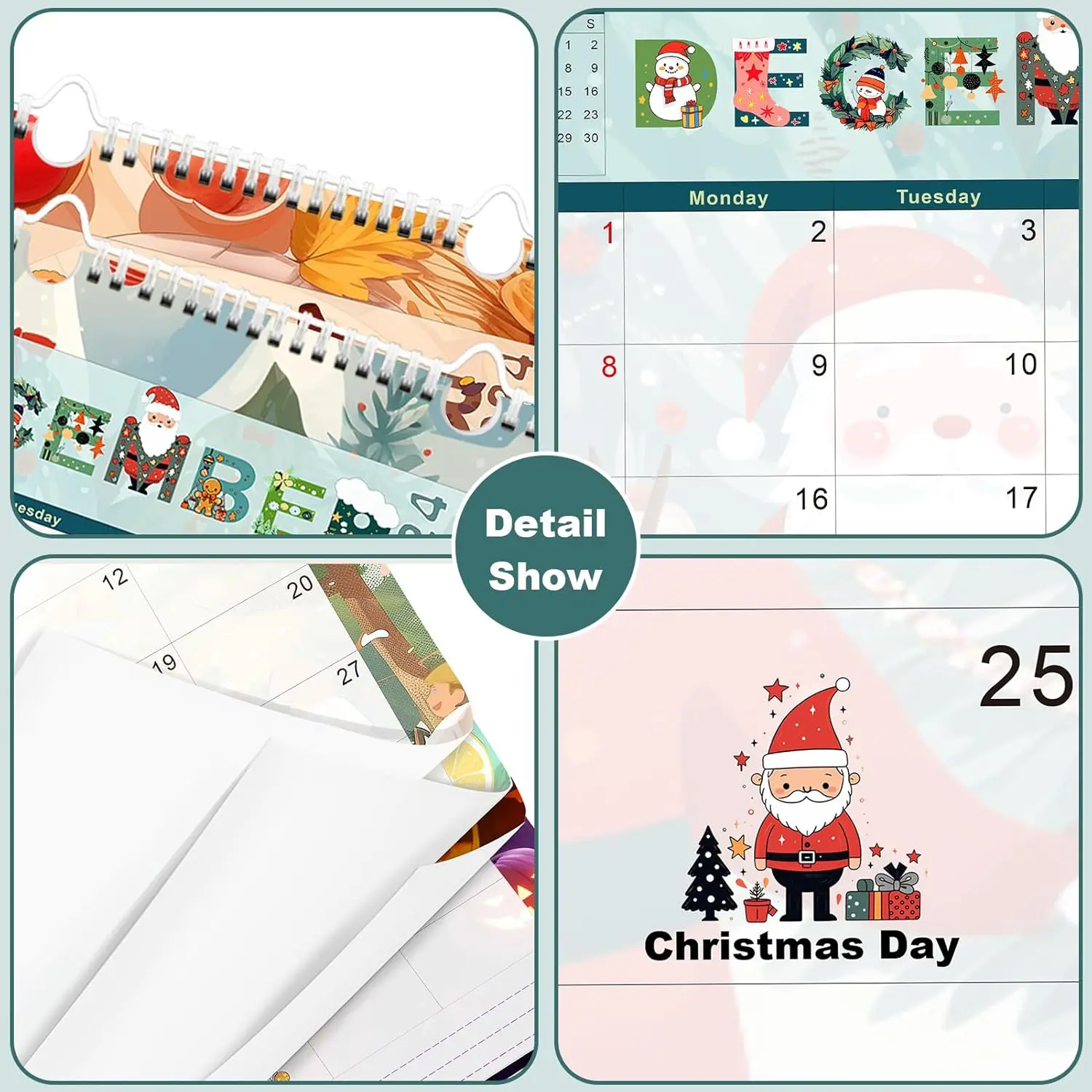Custom Design Christmas 12 Monthly Planner Wall Printing Home  Office 2025 Desk Accessories Spiral Advent Table Calendar