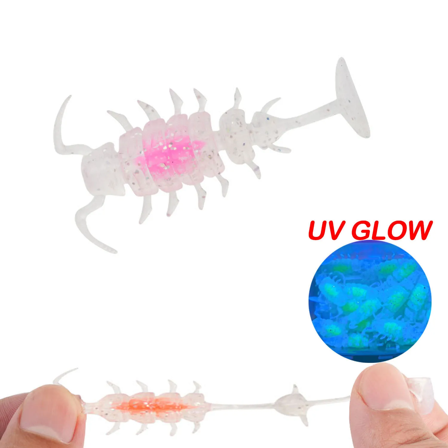 Luminous TPR Fishing Lures Soft Bait Mini Jighead Worm 35mm Rubber Artificial Floating Polypod Worm Lure Fish UV Ice Fishing