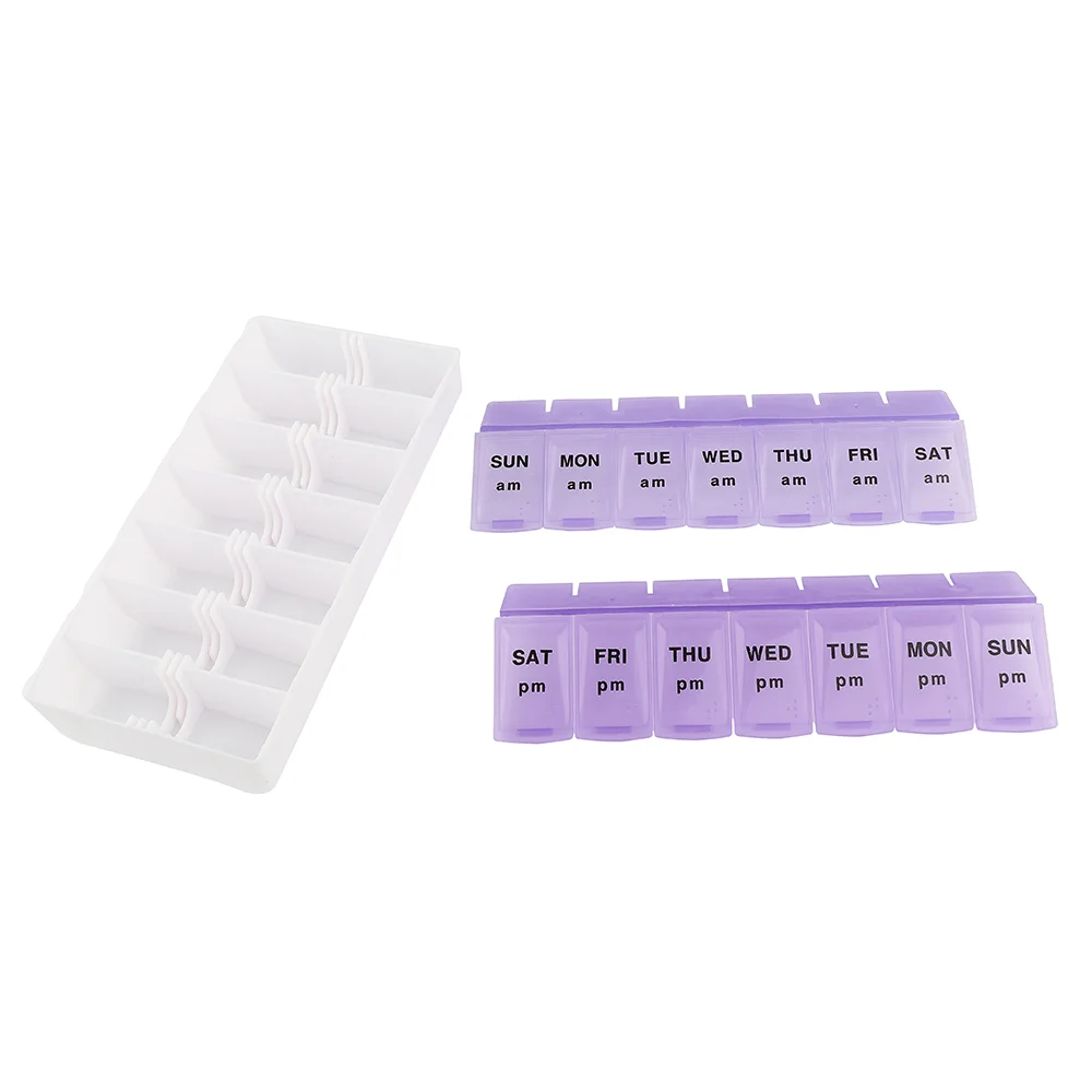 Pill Box 7 Day Plastic Medicine Organizer 14 Compartment Dispenser Weekly AM PM Pill Box